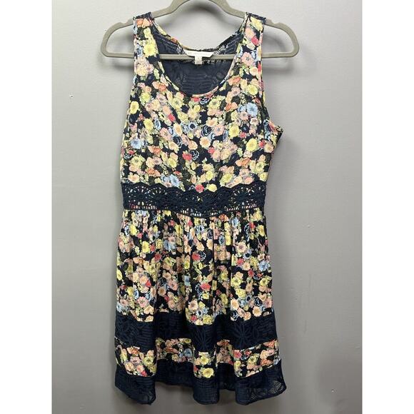 Lauren Conrad Dress Womens size 10 Navy Floral Boho Peasant Sleeveless Cottage - Picture 1 of 7